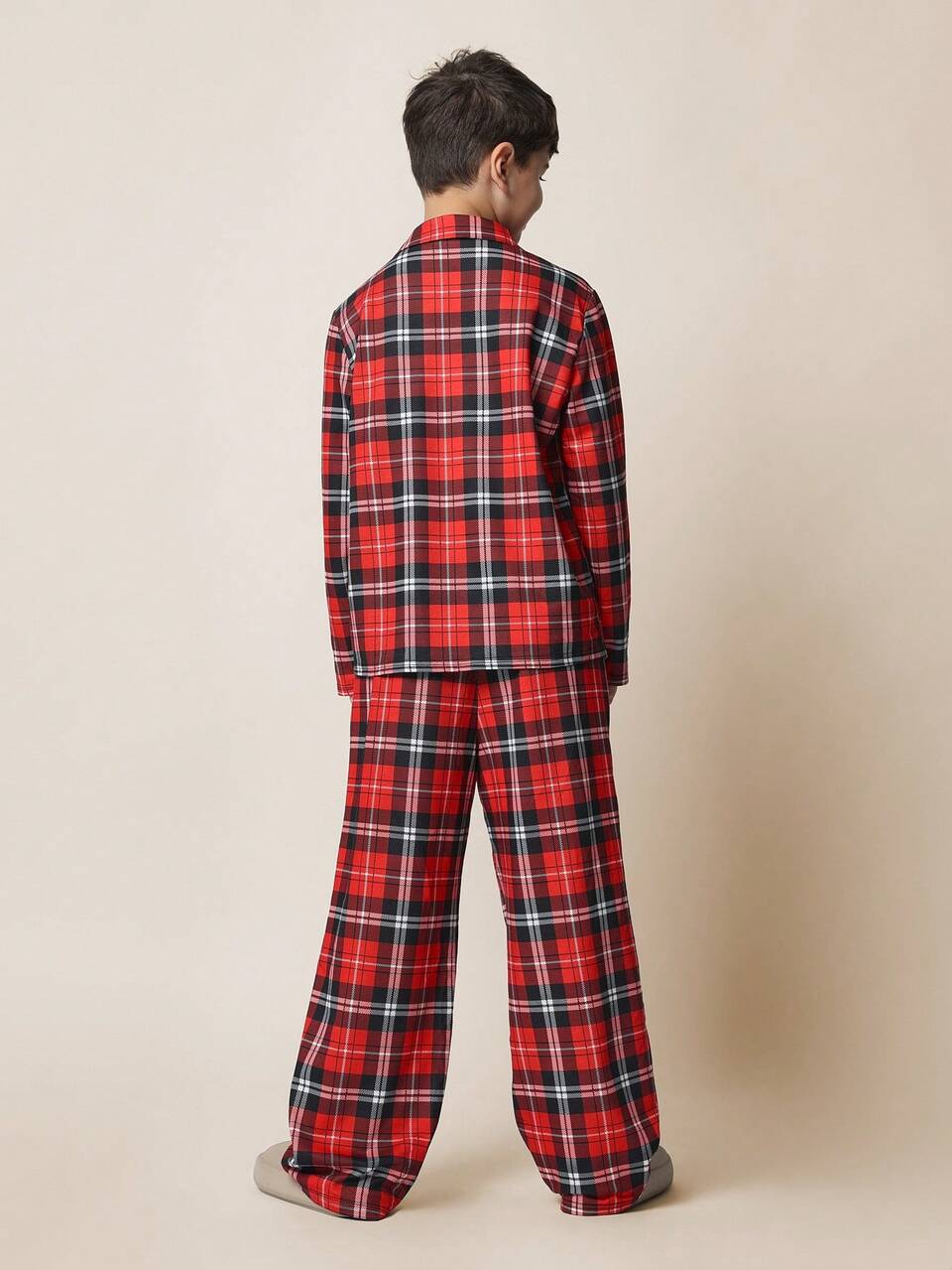 Plaid Button Down Shirt And Pants Pajama Set With Chill Club Logo