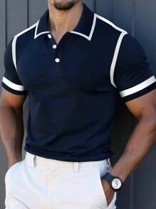 Manfinity Mode Men's Casual Colorblock Tipped Short Sleeve Polo Shirt - Royal Blue - View 1