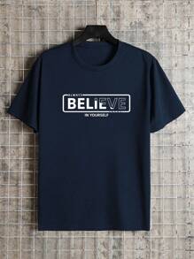 Manfinity Dauomo Men Letter Graphic Tee - Navy Blue - View 1