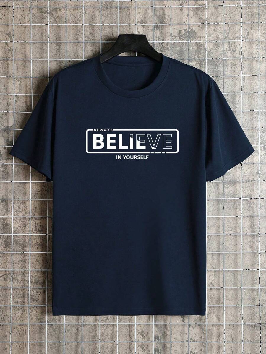 Manfinity Dauomo Men Letter Graphic Tee - Navy Blue - View 1