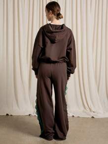AiiRZ Lace Trim Crop Zip Up Hoodie And Wide Leg Trouser Set