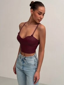 Aloruh Minimalistisches Camisole mit schmalen Trägern für Damen Einfarbig, lässige Alltagskleidung - Bordeaux - Übersicht 3