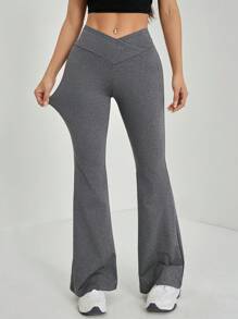 SHEIN PETITE Simple Solid Color Wrap High Waist Flared Pants