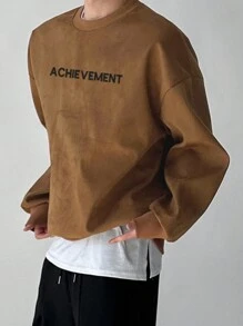 DAZY 男士休闲字母印花套头衫，秋冬 - 棕色 - 查看 3