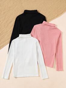 SHEIN Leap Crew Tween Girls Fitted Casual Simple Comfortable Bear Patch High Neck Multi Pack T-Shirt - Multicolor - View 2