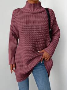 EURMUSE 大码纯色休闲圆领毛衣，秋冬装 - 咖啡棕 - 查看 4