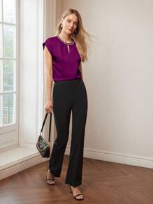 MOTF PREMIUM ÁO BLOUSE CỔ LỖ KHÓA CHI TIẾT DÂY CHUYỀN - Màu tím - Xem 4