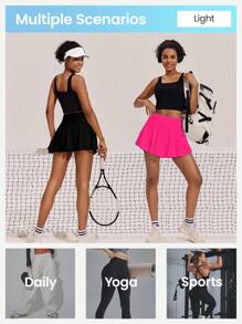 SHEIN 带衬里和口袋的女式裙子，适合羽毛球、网球、瑜伽、健身、跑步、马拉松 - 彩色 - 查看 4