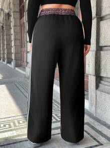 Calvaya Women's Plus Size Leopard Print Patchwork Solid Color Loose Fit Pants Fall Cloth For Women - Black - View 2