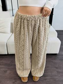 Calvaya Pantalones rectos, sueltos y de talle elástico con textura térmica para mujer de talla grande, para invierno