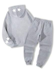 GENIUS ODE 男士休闲字母印花抽绳保暖连帽衫和裤子两件套，秋冬季设计师运动套装