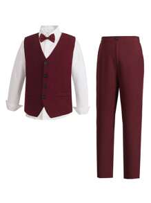 Tween Boy Gentleman 2 Pieces Set: Front Button Vest + Long Pants, No Shirt, No Accessories, Formal Suit For Birthday Party, Gathering, Wedding, Baptism, Anniversary