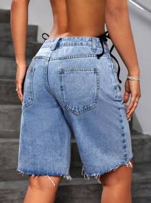 SHEIN ICON Pantalones Cortos De Pierna Recta Con Acabado Crudo Para Mujer