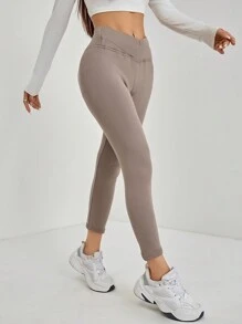SHEIN PETITE Solid Color High Waisted Fleece Leggings