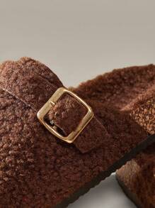 Solecia Women's Solid Color Round Toe Fur Slippers Spring Shoes Spring Break Easter For Christmas - Coffee Brown - View 3