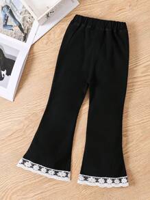 Nieuwe stijl meisjes kleine kinderen peuter jonge meisjes lente herfst feest jeans, casual slim fit flare jeans met geborduurde rand decoratie, klassieke comfortabele stretch zwarte denim broek, trendy stijlvol voor jonge meisjes