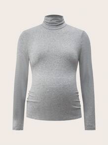 SHEIN Maternity Casual Solid Stand Collar Long Sleeve T-Shirt, Autumn - Multicolor - View 4