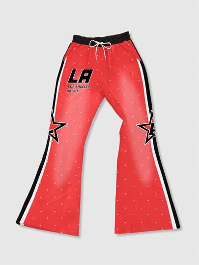 Prep Men's Two-Tone Patchwork Star & Letter Print Washed Sweatpants