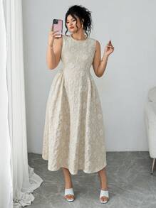 Elenzga Große Größen Maxikleid für Damen, ärmelloser Kleidungsstück mit Jacquard-Strick