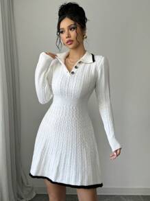 Elenzga 女式高腰 A 字形拼色边饰毛衣连衣裙