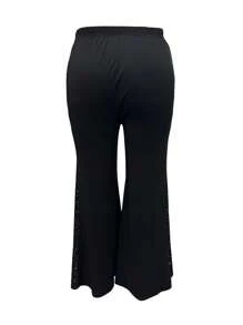Plus Size Fashionable Flare Pants With Sequin Patchwork, Suitable For Party - Black - View 2