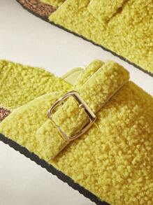 Solecia Women's Round Toe Fuzzy Slip-On Flat Mules Spring Shoes Spring Break Easter For Christmas - Yellow - View 4