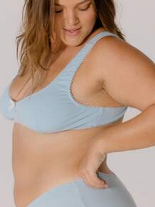 Aralina Curve Soft Blue Contrast Scallop Trim Rib Lingerie Bralette Set
