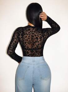 Zolique 豹纹网纱连体衣（不含内衣）新年性感夜店假日派对女装