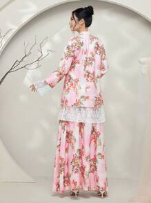 Graceveil Baju Kurung Lace Patchwork Long Sleeve Casual Long Cheongsam Modest