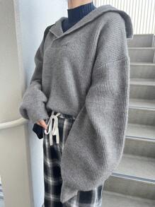 FRIFUL 女士纯色长袖简约连帽毛衣，休闲日常穿着，秋季服装 - 灰色 - 查看 4