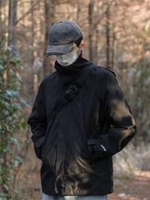 Gym Rark 男友风格男士纯色长袖前拉链连帽运动夹克，防水户外全拉链运动服运动夹克 - 黑色 - 查看 3