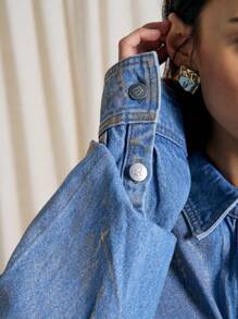 AiiRZ Metallic Coated Denim Oversized Shirt