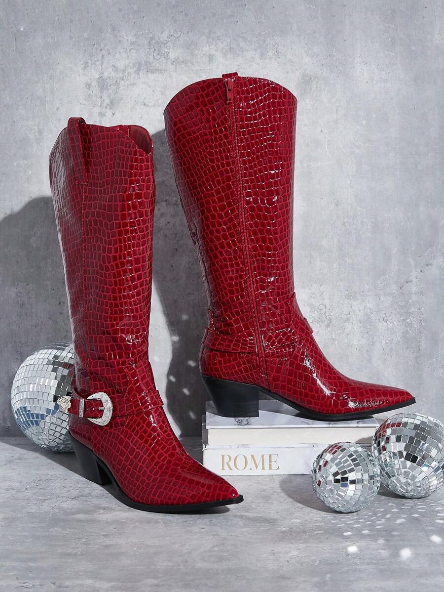 SHUZIA Tall Western Boot With Strap And Hardware Summer Shoes Spring Shoes Spring Break Easter For Christmas - Red - View 1