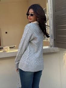 Chiquease Plain Round Neck Cable Knit Cardigan For Women