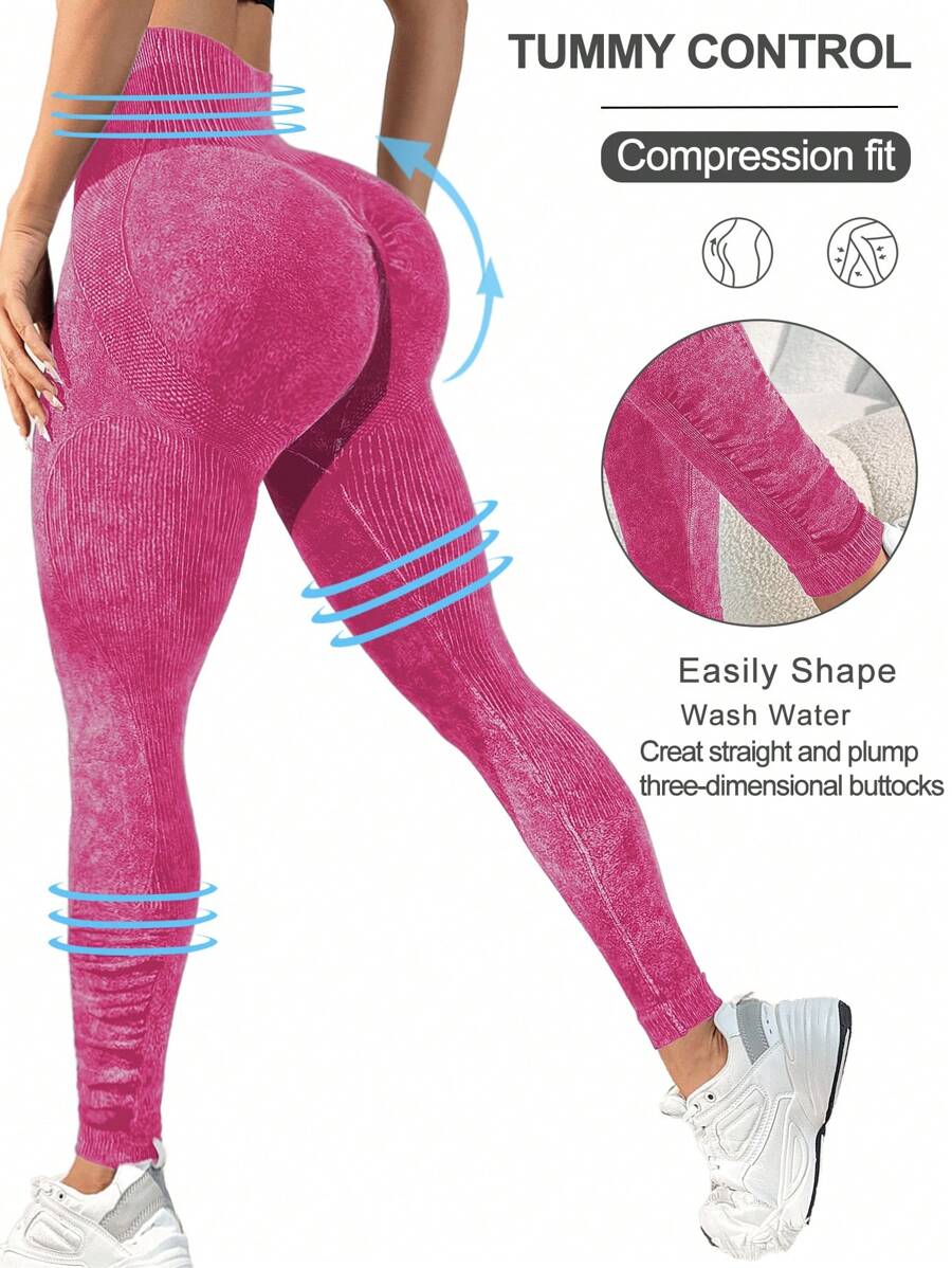 Easithlete Women High Waisted Casual Fitness Matte Leggings - Hot Pink - View 1