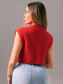 Zolique Cardigan Pendek Kasual Tanpa Lengan dengan Bukaan Depan untuk Wanita, Warna Polos, Pakaian Musim Gugur untuk Tahun Baru - Merah - View 2