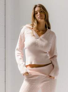 Aralina 温暖又毛绒的柔粉色针织阔腿裤