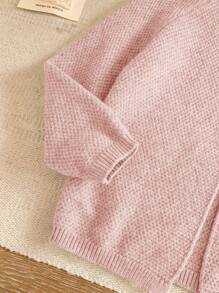 Blossori Young Girls French Elegant Grey Button Up Loose Long Sleeve Cardigan Sweater, Autumn/Winter - Pink - View 4