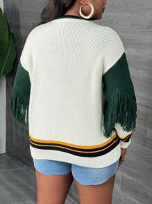 Slaydiva 大码女式休闲针织开衫，学院风 - 彩色 - 查看 2