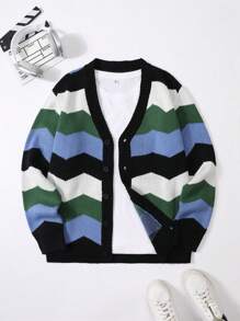 Manfinity Homme Men's Striped Casual Cardigan, Simple & Fashionable For Daily Wear - Multicolor - View 1