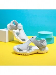 Kids' Breathable Elastic Cloth Covered Head Anti-Slip Soft Bottom Sandals - Grey - View 3