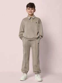 SUMWON Tween Boys Comfy Regular Fit Long Sleeve Polo Shirt And Jogger Pant With Pleats 2 Piece Set