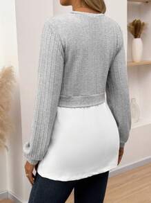 SHEIN Maternity Autumn Casual Color Block 2 In 1 Sweatshirt