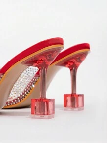 CUCCOO SZL New Fashion Versatile Rhinestone Bowknot High Heel Sandals Spring Shoes Spring Break Easter Prom Heels - Red - View 4