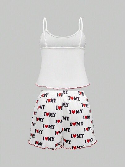 Ensemble de pyjama romantique de la Saint-Valentin avec débardeur "J'aime mon" et shorts pour grandes tailles