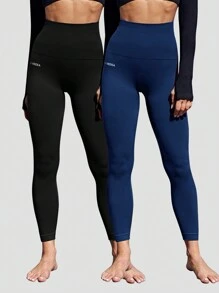 SHEIN Velisys 大码女式高腰字母印花休闲运动紧身裤