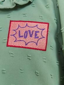 SHEIN Young Girls Casual Letter Embroidery Lantern Sleeve Blouse, Autumn - Green - View 8