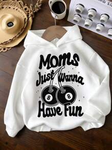SHEIN Sudadera con capucha a juego de estilo casual para hermanas, manga larga de otoño, versátil, con letras en inglés y números de cereza impresos, con puños y dobladillo acanalados, unisex para reuniones familiares y actividades al aire libre, adolescentes y niñas