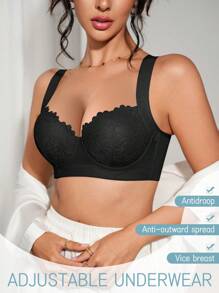 1pc Women's Adjustable Seamless Wireless Bra, Comfy & Soft With Wide Strap For Shaping & Support Lingerie - Black - View 4