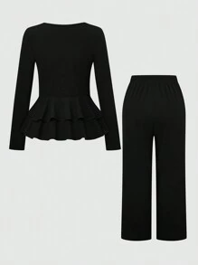 SHEIN Clasi Plus Size Solid-Color Front Zipper Long Sleeve Top And Pants Set